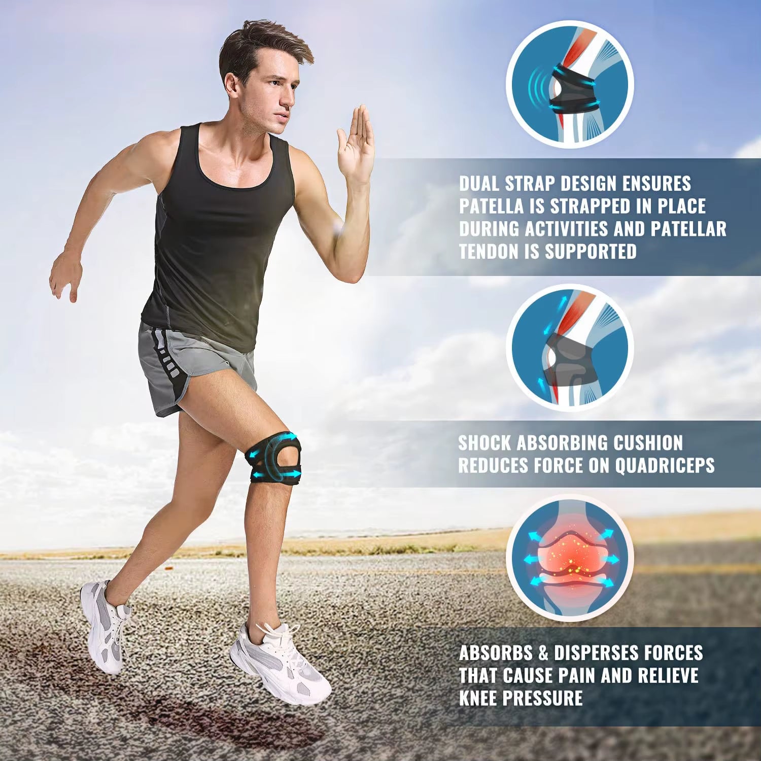 1-Pack Patella Knee Brace Knee Compression Sleeve Support for Women Men Knee Pain Arthritis Pain Workout Knee Guard Knee Pads