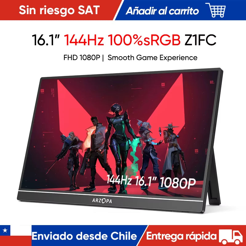 16.1" 144Hz 100% Srgb 1080P FHD Portable Gaming Monitor HDR External Second Screen for Switch, Xbox,Ps5,Laptop,Pc,Z1Fc