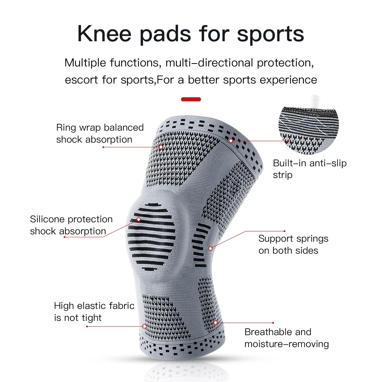 1/2 Piece Compression Knee Sleeve Silicone Protection Support Knee Pain Sport Pads Running Gym Arthritis Knee Workout Sports